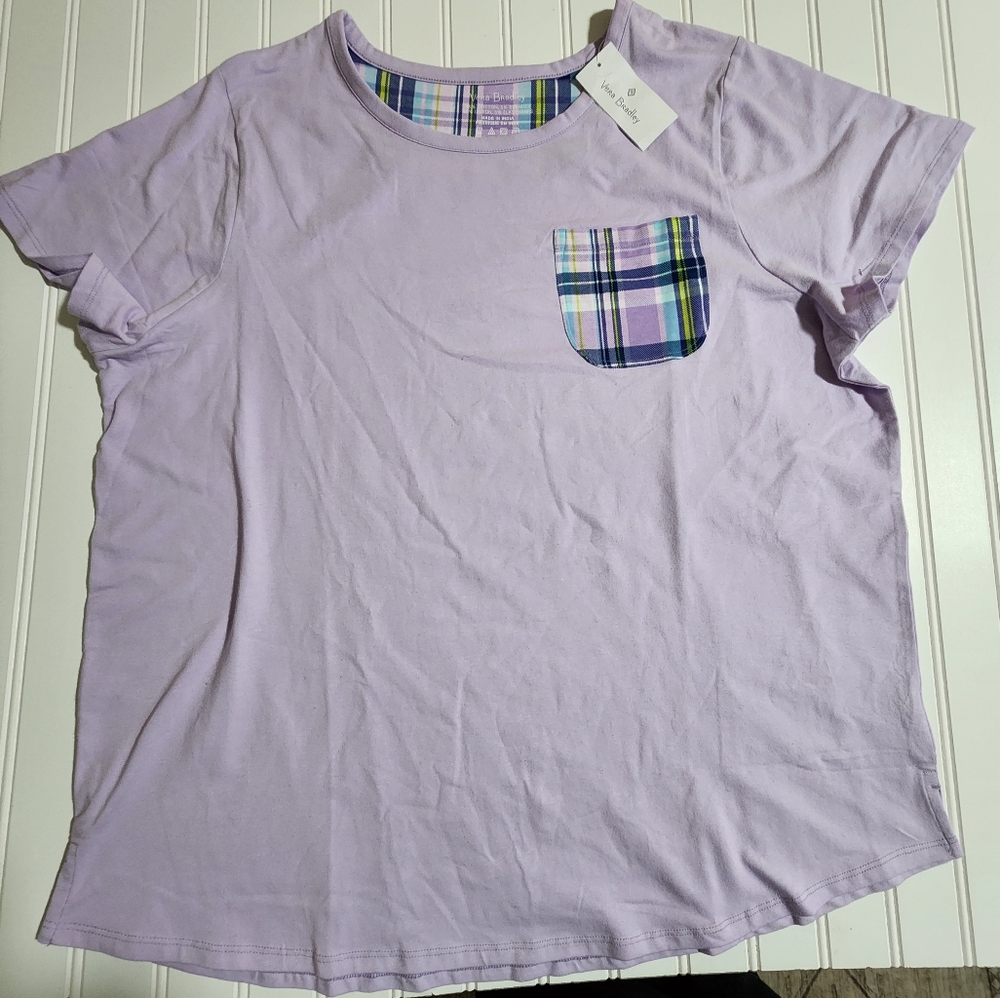Vera Bradley Short Sleeve Pajama Tee Lavender Plaid Women's Size XL 16-18 NWT